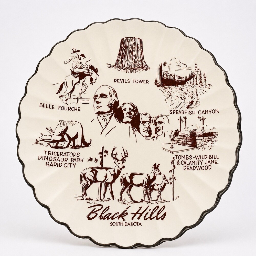Vintage Black Hills South Dakota Souvenir Plate Mt Rushmore Devils Tower